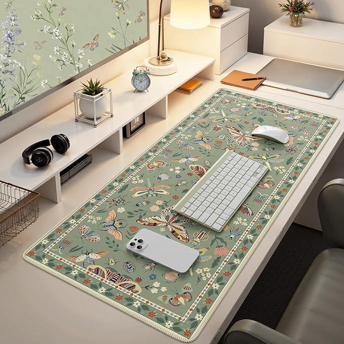 iCasso Green Large Mouse Pad, Desk Matt for Desktop, XXL Desk Mat for Keyboard and Mouse, Anti-Slip Big Mousepad Computer Mat with Stitched Edges