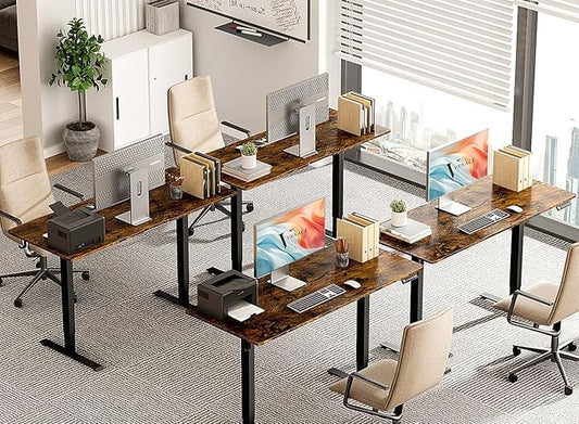 63 x 28 inch Electric Standing Desk Adjustable Height with 4 Wheels, 4 Memory Height Settings, 2 Headphone Hook, for Home Office, Splice Board Brown