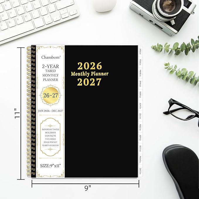 2026-2027 Monthly Planner, 2 Year Monthly Planner/Calendar 2026-2027, Jan 2026 – Dec 2027, 9" x 11", Tabs, Double-Side Pocket, Holidays, Thick Paper