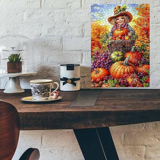 1000 Piece Wooden Puzzle Thanksgiving Day Pumpkins Quick Play Focus Tool for Adults Kids Quiet Play Therapy 29.5x19.7 Inch