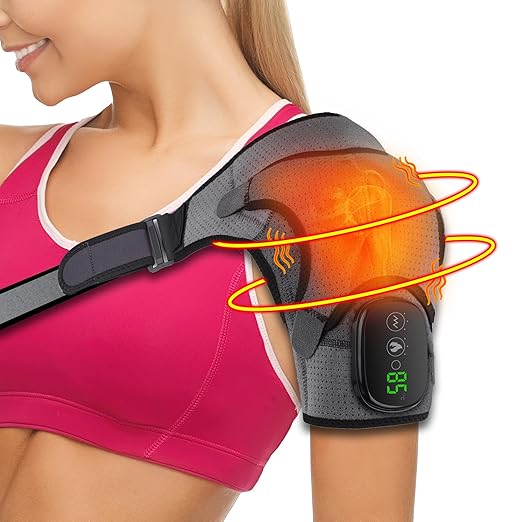 Heated Shoulder Brace for Men Women, USB Rechargeable Shoulder Heating Pads, Shoulder Massager for Pain Relief, Cordless Heated Shoulder Wraps for Left Right Rotator Cuff Support, 5000mAh