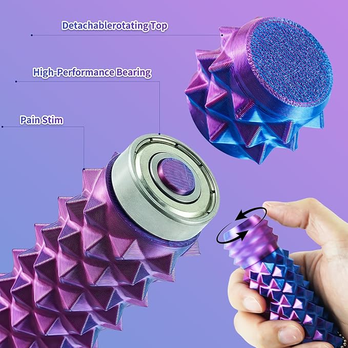 2 Pcs Pain Fidget Toys for Adults, 3D Printed Rotating Spiky Grippie Sensory Stress Relief Toys, Novelty Gifts for Friends Family