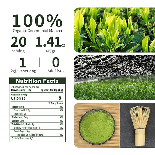 Organic Matcha Green Tea Powder First Harvest Ceremonial Grade 100% Pure Premium Unsweetened Matcha for Drinking No Additives 1.41oz(40g) tin Jiuyu