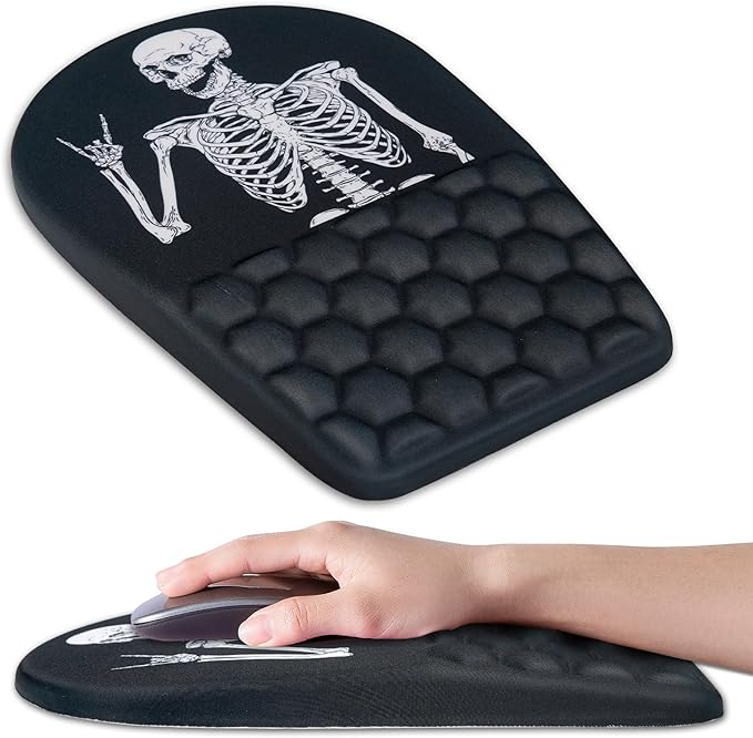 Ergonomic Mouse Pad Wrist Support,Upgrade Mousepad with Massage Design,Non-Slip PU Base Desktop Mouse Pads for Pain Relief, Computer, Office & Home,12 x 8 in（F-Black Human Skeleton）