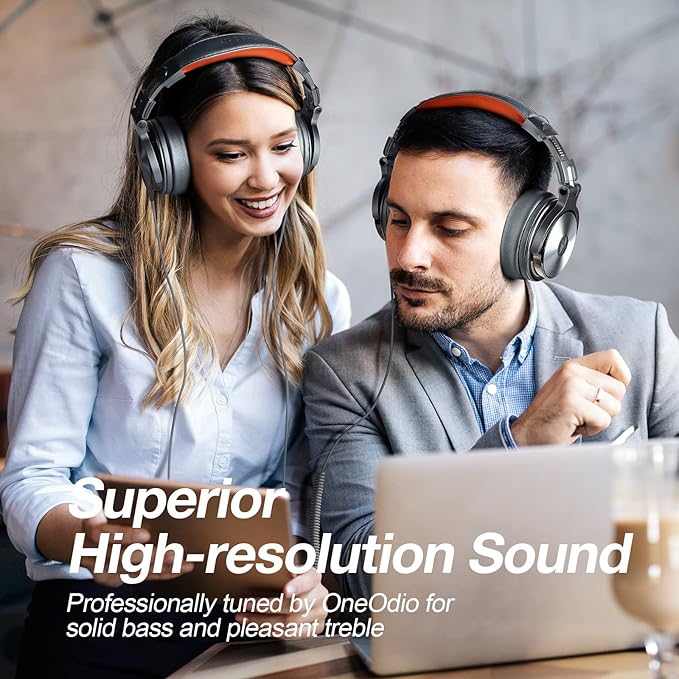 OneOdio Hi-Res Over Ear Headphones for Studio Monitoring and Mixing, Sound Isolation, Protein Leather Earcups, 50mm Driver Unit, Wired Headphones for AMP Guitar Keyboard (Pro-50 Metallic Blue)