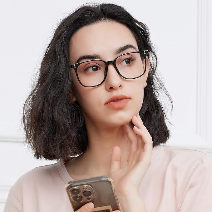 GUDVUE Oversized Blue Light Glasses, Computer Reading/Gaming/Phones Glasses, Anti Glare/UV400/Eye Strain, Large Square Frame