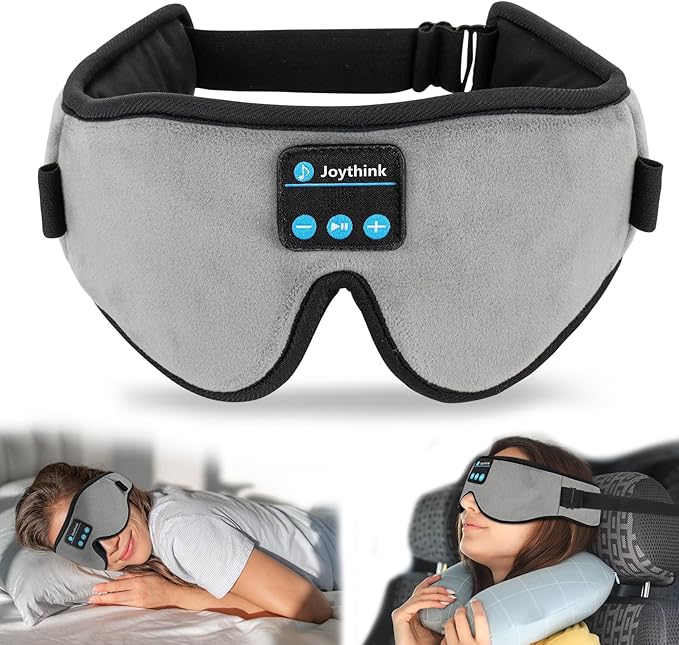 Joythink Sleep Headphones Headband Sleep Mask Eye Mask 3D Deep Bluetooth for Sleeping Blackout Washable Music Eye Cover with Speaker Microphones Gray