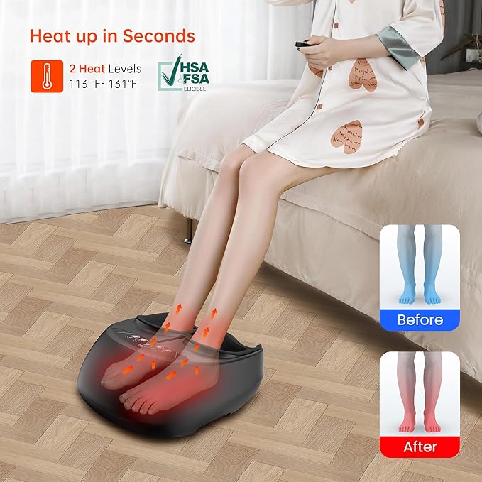 Snailax Foot Massager with Heat, FSA/HSA Eligible, Remote Control, Shiatsu Heated Foot Massager Machine with Deep Kneading, Rolling, Compression, Vibration, Size 13