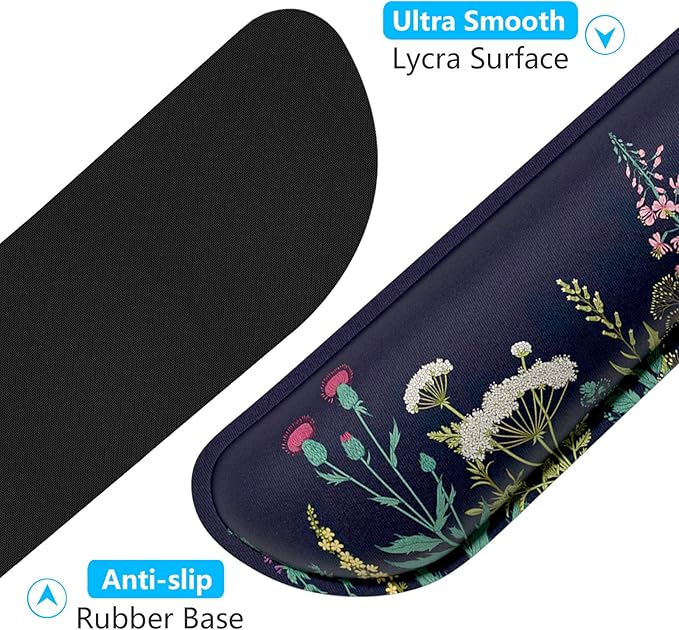 Dapesuom Enlarge Keyboard Wrist Rest, Memory Foam Wrist Cushion for Desk Mat Support, Cute Pain Relief Keyboard Mouse Pad Rests Set with Non-Slip Base for Gaming Laptop Office Computer, Elegant Flower