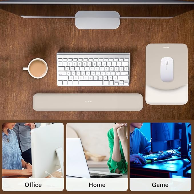 MOSISO Wrist Rest Support for Mouse Pad&Keyboard Set, Rectangular Ergonomic Mousepad Non-Slip Base Home/Office Pain Relief&Easy Typing Pad with Neoprene Cloth&Raised Curved Memory Foam, Stone Gray