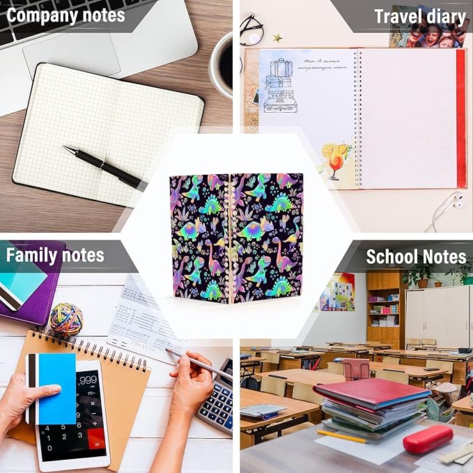 senya Spiral Notebook Ruled 2 Pcs, Rainbow Dinosaurs Journals for Study and Notes 60 Pages with Durable Hardcover