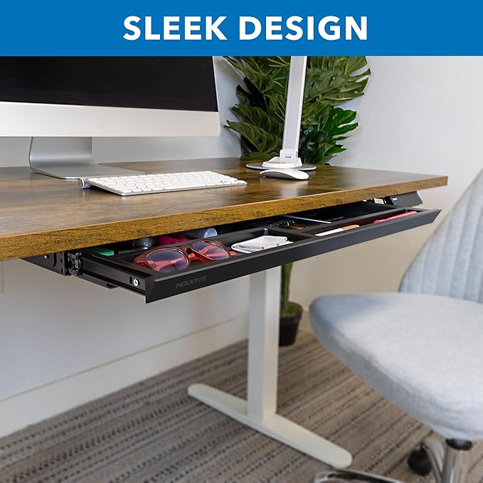 Mount-It! Under Desk Drawer - Deep Under Counter Drawer Organizer - Slide Out Standing Desk Storage Attachment - 25.8" Width Under Table Storage Compartment - Black