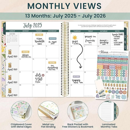 bloom daily planners 2025-2026 Hardcover Academic Year Goal & Vision Planner (July 2025 - July 2026) - Monthly & Weekly Calendar Agenda Organizer - 7.5" x 9" - Garden Party, Beige