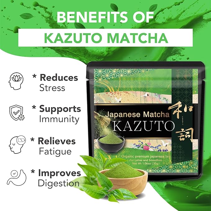 Kazuto Matcha Organic For latte And Cooking – Authentic Japanese First Harvest Culinary Grade Matcha Green Tea Powder from Shizuoka Antioxidants Unsweetned