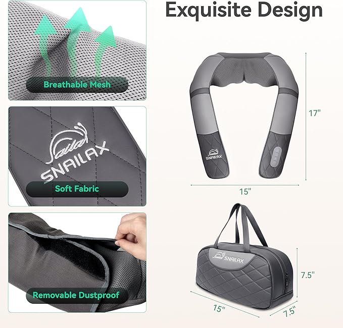 Snailax Shiatsu Neck Shoulder Massager,Back Massager with Soothing Heat,Electric Deep Kneading Neck Back Massage Pillow,Gifts for Men Women