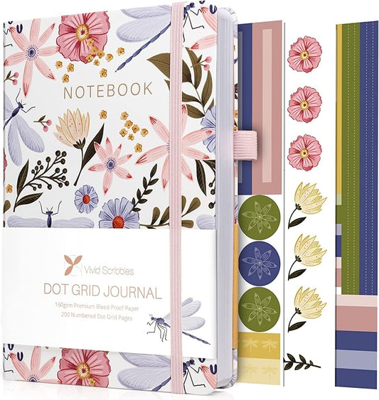 Dotted Journal – 160gsm No Bleed Thick White Paper – 200 Numbered Dot Grid Pages – a5 Bullet Dotted Notebooks Includes a Gift Box and Journal Stickers