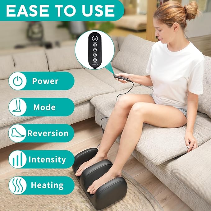 Electric Foot Massager Machine with Heat, Shiatsu Kneading Feet and Calf Massagers for Relaxation, Plantar Fasciitis Relief, Deep Tissue Massage, Gifts for Mom & Dad, Wired Remote