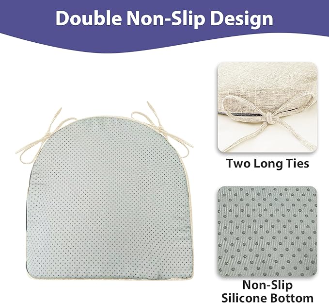 Chair Cushions for Dining Chairs with Ties and Removable Cover, Dining Kitchen Chair Pads with Non-Slip Bottom, High-Resilience Indoor Seat Cushions, 16'' x 16'' x 2'', Set of 4, Beige