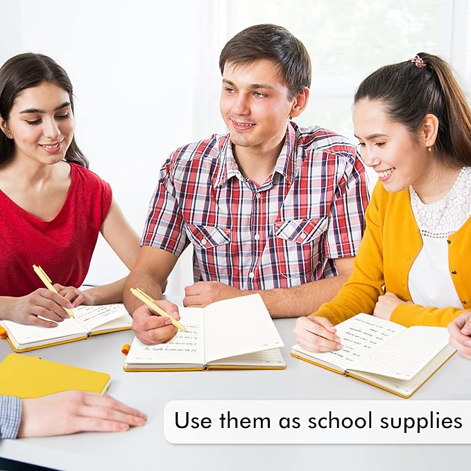 feela 3 Pack Notebooks Journals Bulk with 3 Black Pens, A5 Hardcover Notebook Classic Ruled Lined Journal Set with Pen Holder for Work Business Journaling Note Taking, 120 GSM, 5.1”x8.3”, Yellow