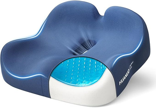 HUANUO Ergonomic Seat Cushion, Memory Foam Cooling Gel Office Chair Cushion for Hip Support, Tailbone Pressure Relief, Breathable Car Seat Cushion for Home, Work, Driving