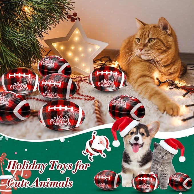 Jerify 24 Pcs Christmas Stress Ball Bulk, Mini Christmas Foam Football 3.35" Small Red Black Buffalo Plaid Relief Stress Ball for Xmas Carnival Party Favors Stocking Stuffer Filler Gifts