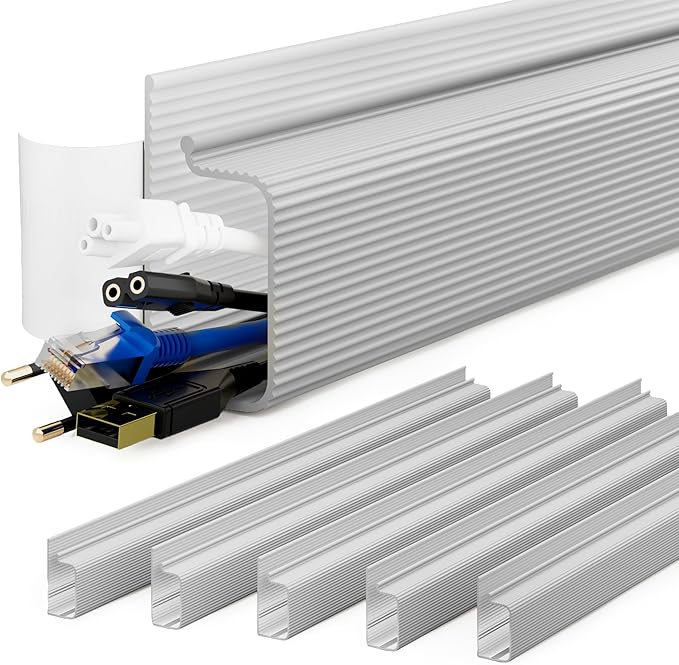 YECAYE 94.2 in Cable Management Under Desk,Easy Install Adhesive Mount Cord Hider,Cord Organizer,Wire Management,Wire Hider for Office Organization,Child & Pet Proof,Grey