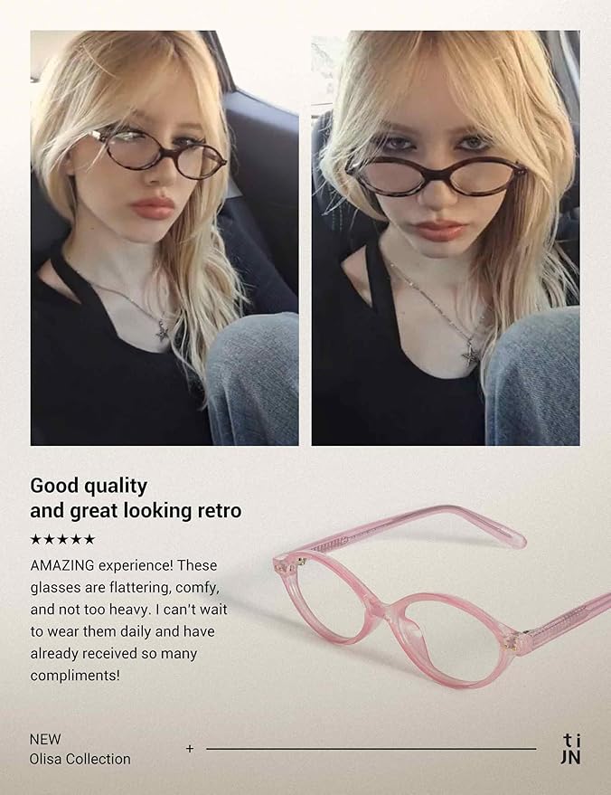 TIJN Olisa Blue Light Blocking Glasses for Women Men,Oval Glasses Frame Bluelight Glasses for Gaming/Computer/Screen