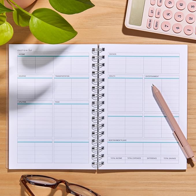 Erin Condren Inspired by Erin Condren Budget Planner, 12-Month Undated Spiral Financial Planner, Compact A5 Monthly & Weekly Budget Tracker with Layers Cover