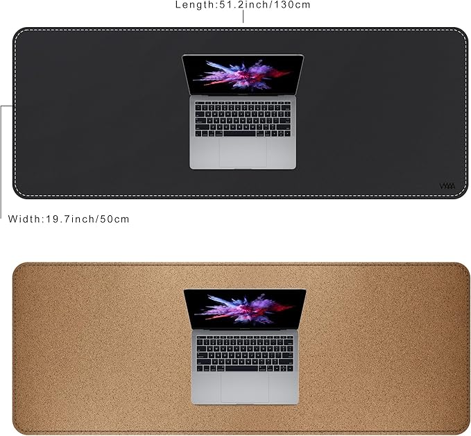 VYAAA Cork & PU Leather Desk Mat, 51"×19", Keyboard Mouse Pad, Office Desk Mat for Home or Office (Black)