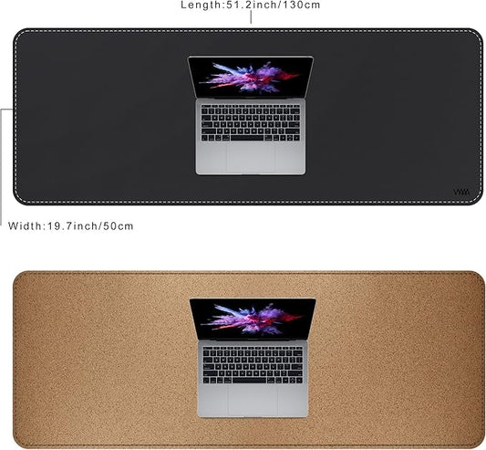 VYAAA Cork & PU Leather Desk Mat, 51"×19", Keyboard Mouse Pad, Office Desk Mat for Home or Office (Black)