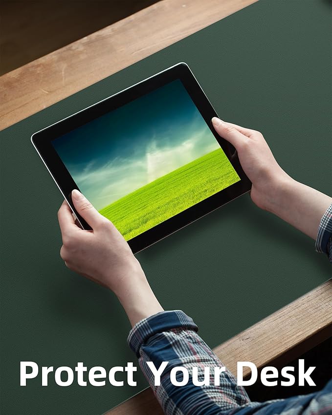 AFIING Leather Desk Pad Protector, Mouse Pad, Office Desk Mat, Non-Slip PU Leather Desk Blotter, Large Desk Mat, Waterproof Keyboard Mat for Office/Home/Decor (Dark Green, 48" x 17")