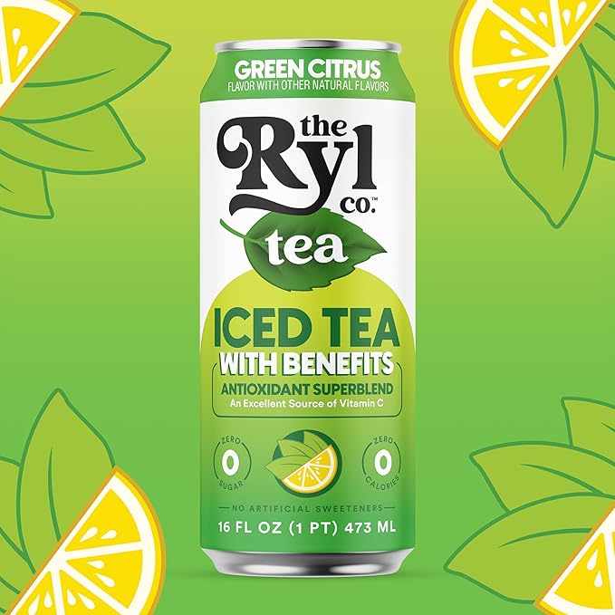 Ryl Iced Tea, Green Citrus Tea, Antioxidant Superblend, Zero Sugar, Low Carb, Zero Calorie - 16.0 Fl Oz (12-Pack)