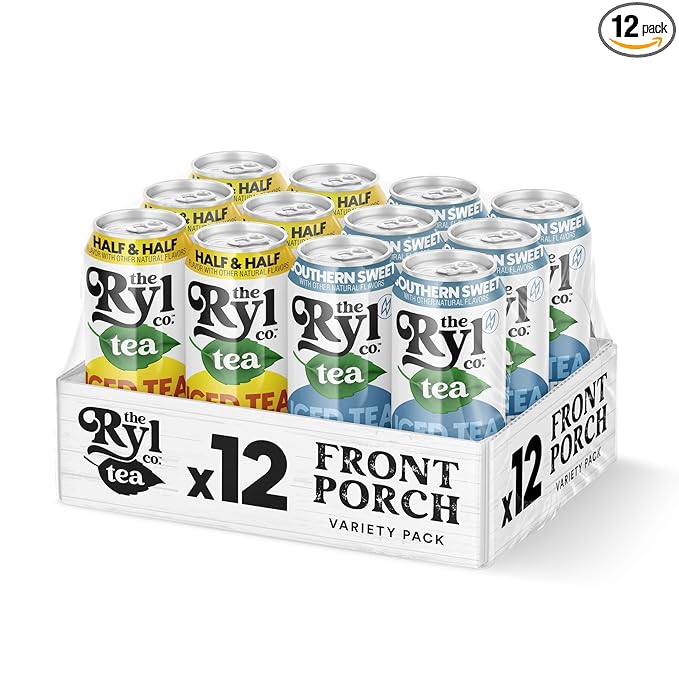 Ryl Iced Tea Front Porch Variety Pack, Sweet Tea and Half N' Half – Antioxidant Superblend, No Artificial Ingredients, Zero Sugar, Five Calories, Low Carb, Non-GMO, Made in the USA, 12-Pack, 16 Fl Oz