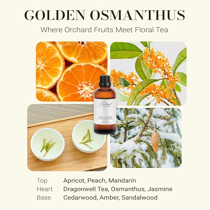 JCLOUD Golden Osmanthus Hotel Diffuser Oil, Luxury Diffuser Oils Scents for Home, Natural Essential Oils for Cold-Air & Ultrasonic Diffuser Aromatherapy, Long Lasting – 3.38 Fl Oz, 100mL