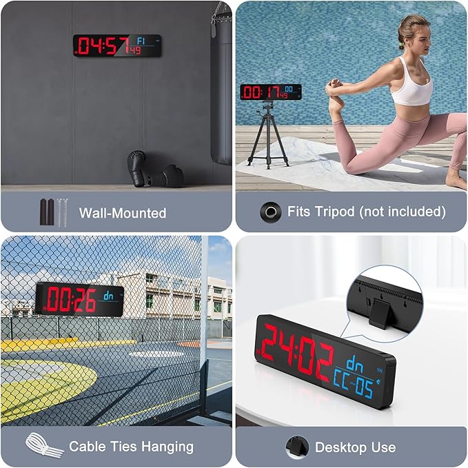 ANJANK 15" Large Gym Timer, LED Digital Wall Clock with Seconds, Timing for Workout, Interval & Rounds, Countdown/Up/Stopwatch/12-Level Volume, Remote Control for Home, Garage, Gym, Crossfit, Fitness