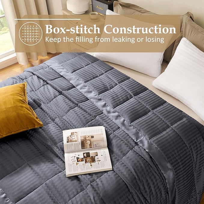 downluxe Queen Size Blanket with Satin Trim, Lightweight Down Alternative Blankets Queen Size for All Season, Machine Washable (Grey, 90x90 Inch)