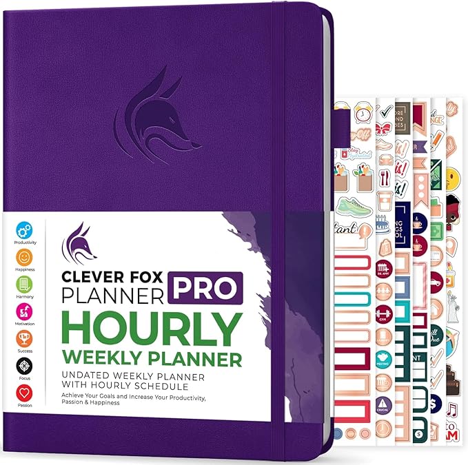 Clever Fox Planner PRO Schedule – Undated Weekly & Monthly Life Planner with Time Slots, Appointment Book & Daily Organizer, A4 (Purple)