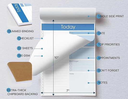 Better Office Products To Do List Notepad, 7" x 10" Today Note Pad, 52 Sheets, Daily Agenda Productivity Checklist Organizer (1 Pack)