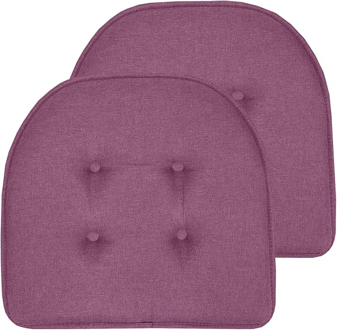 Sweet Home Collection Chair Cushion Memory Foam Pads Tufted Slip Non Skid Rubber Back U-Shaped 17" x 16" Seat Cover, 2 Count (Pack of 1), Purple