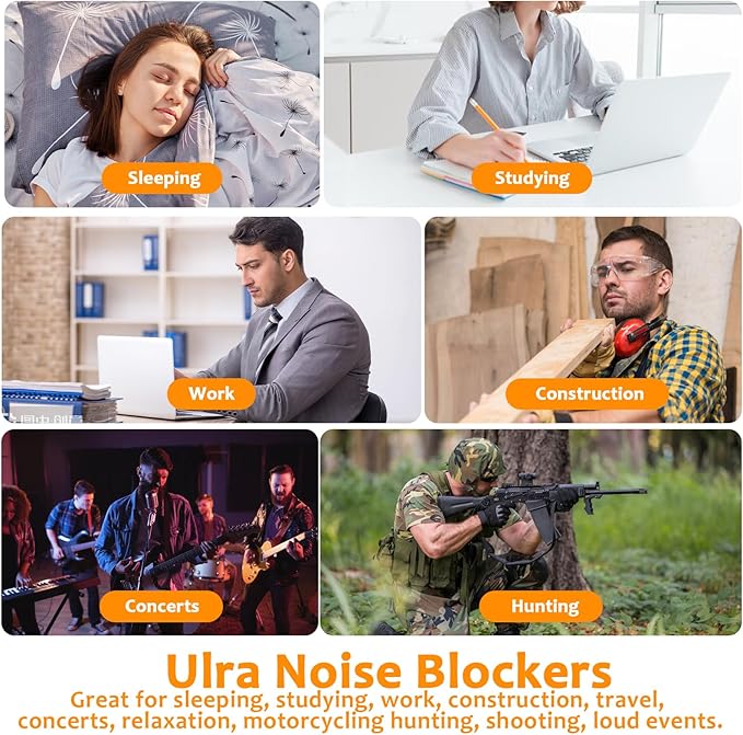 200 Pairs Earplugs for Noise Cancelling Individual Bagged Foam EarPlugs for Sleeping Work Snoring Sound Blocking Construction Loud Noise Reducing Earplugs Orange Color