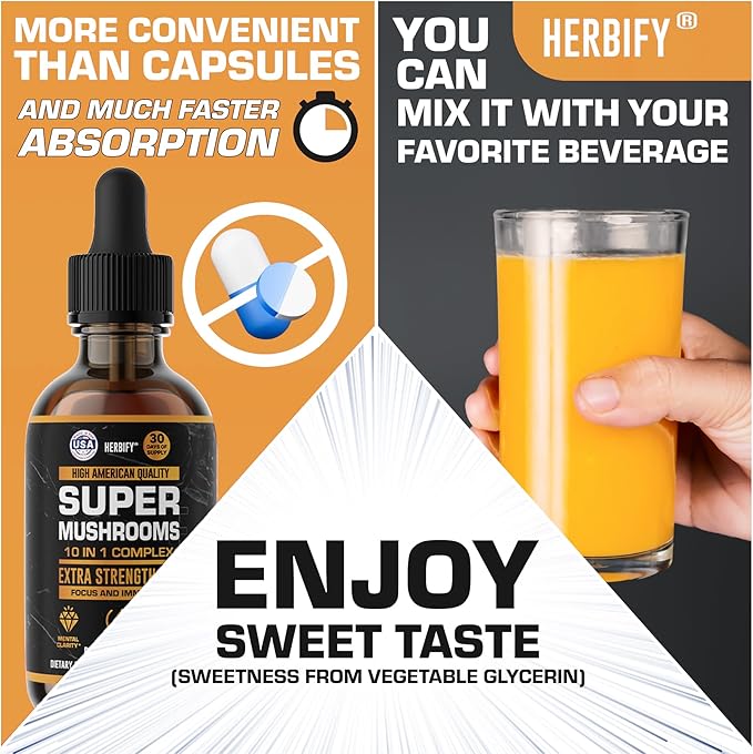 Mushroom Supplement - Lions Mane Reishi Cordyceps Chaga Turkey Tail Inulin & More Mushrooms For Immune Support, Energy - Premium Nootropic Brain Supplements For Memory And Focus - Made in USA 2 FL Oz