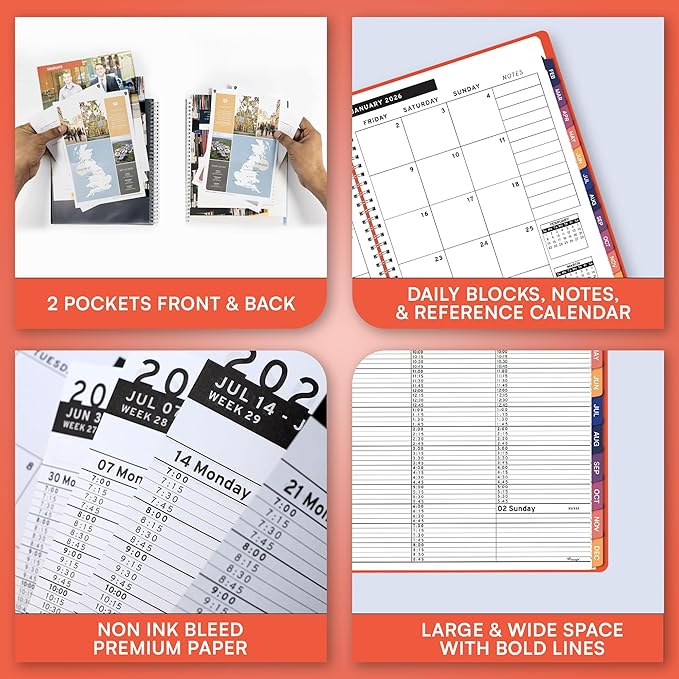 Ensight 2026 Appointment Book & Planner Ensight 8.5 x 11 inches Large Tabbed Daily Hourly Weekly Planner Schedule Book 15 Minute time Slots Business & Personal Planner Jan 2026 Dec 2026 Peach
