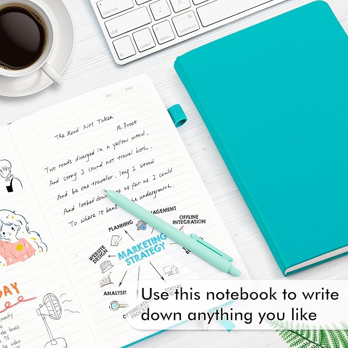 feela 18 Pack Journal Notebook for Work, Business Notebook Bulk Hardcover Lined Writing Journal with Pen Holder for Men Women Note Taking, with 18 Black Pens, 120 GSM, 5.1”x8.3”, A5, Emerald