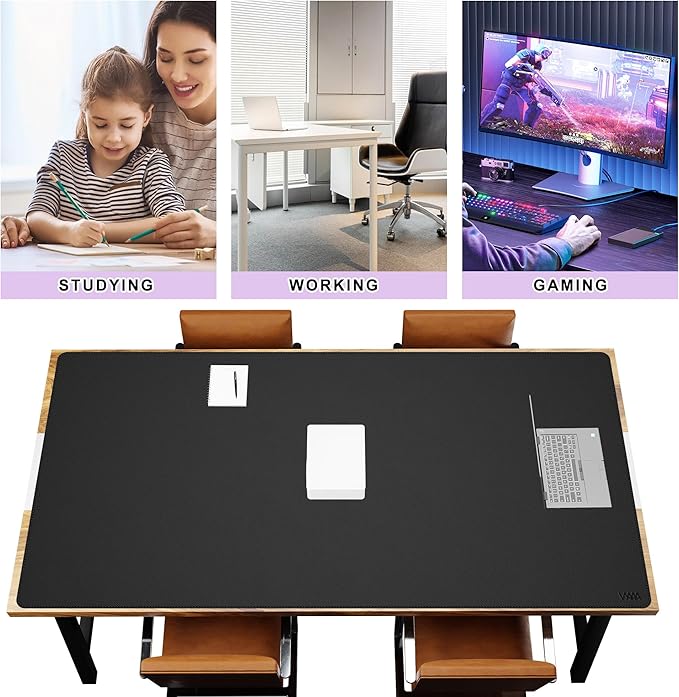 Vyaaa 78.7"x39.3" PU Leather Large Desk Mat (Black) - XXL Extended Mouse pad, Office Desk Protector, Non-Slip Computer Desk pad for Office, Gaming, Home