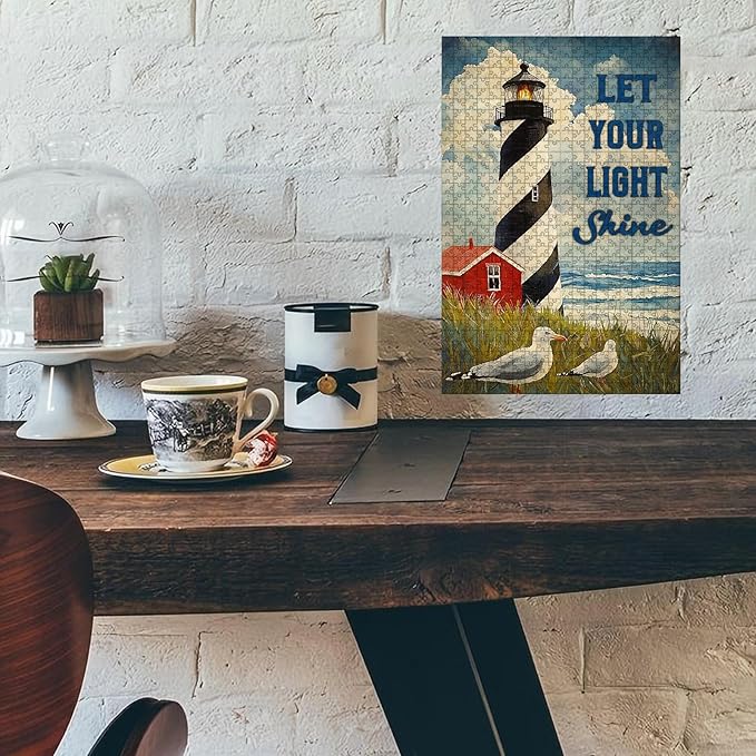 500 Piece Wooden Jigsaw Puzzle Let Your Light Shine Summer Beach Coastal Adults Kids Challenging Family Game Educational Stress Relief Learning Toy Home Decor & Portable Travel 20.4x15 Inch