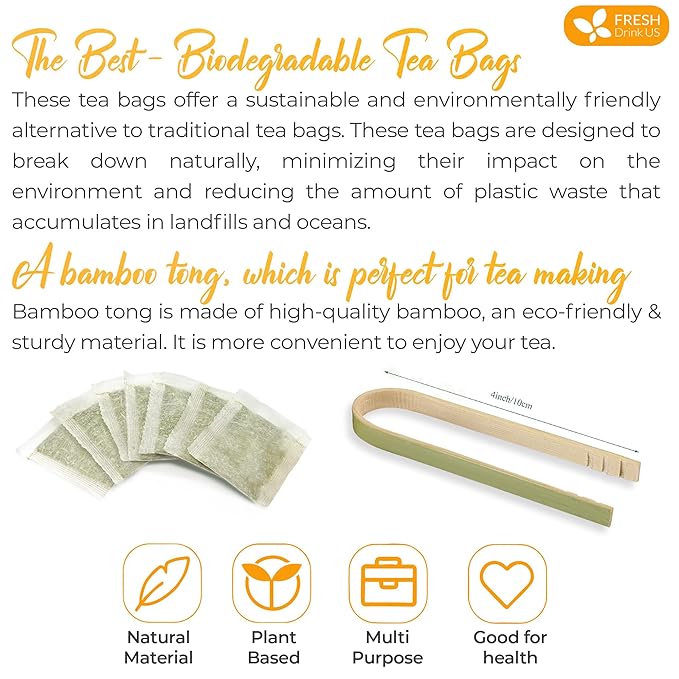 FreshDrinkUS, Premium 75 Tulsi Turmeric Ginger Tea Bags, 100% Natural & Pure from Tulsi Holy Basil Leaves, Turmeric and Ginger. Made with Natural Material Tea Bags. No Sugar, No Caffeine, Vegan.