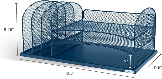 Safco Onyx Mesh 3 Sorter, 3 Tray Desktop Organizer | Durable Steel Mesh & Powder Coat Finish | Home, Office & Classroom Desktop Organization | 19.5"W x 11.5"D x 8.25"H | For Office, Home, Mailrooms