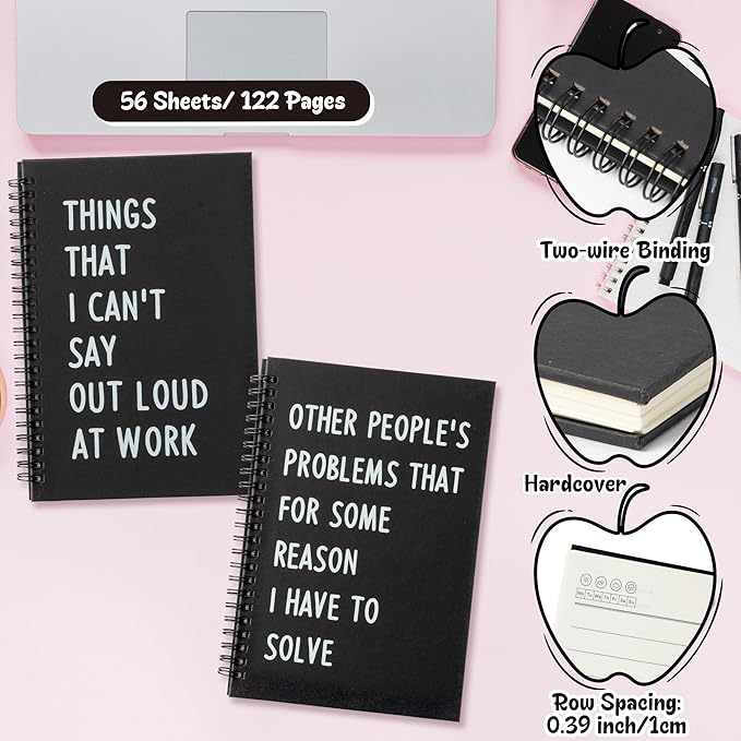 GioXtra Funny Office Notebook - 2Pcs SOLVE THINGS Humorous Work Quote A5 Spiral Notebook Black Hardcover Diary Notepad for Office Coworker White Elephant Gift College Student Gag Gift Birthday Favor