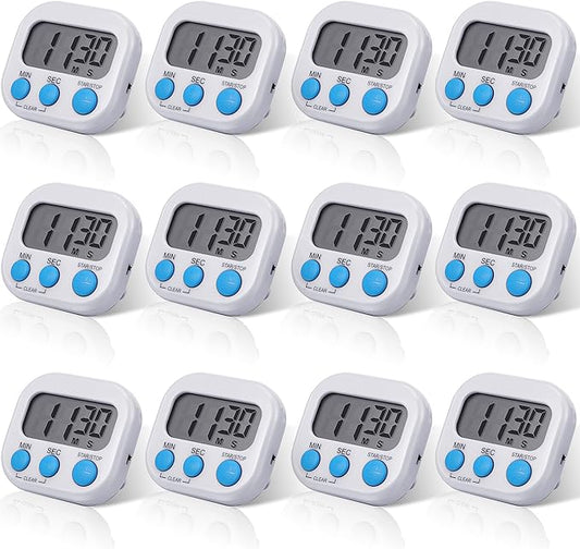 Weewooday 12 Pcs Digital Kitchen Magnetic Timer Bulk Classroom Count up Countdown Timer Large Digits Egg Loud Alarm Cute Desk Stopwatch for Teacher Kids Cooking Office (Stylish Style)