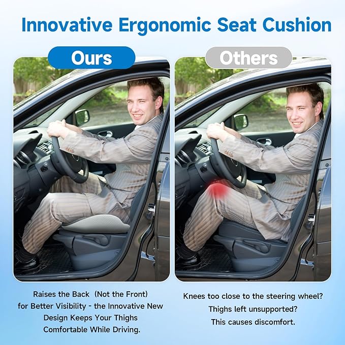 X-Large Car Seat Cushions for Driving ,Comfort Memory Foam Car Cushions for Driving for Back, Hip & Tailbone Pain Relief – Non-Slip Booster Pad for Short Drivers, Auto, Office Chair, Wheelchair
